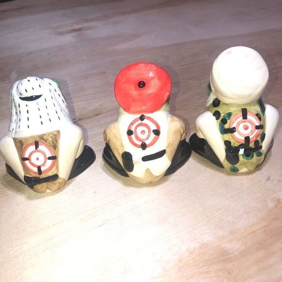 Hermitage Pottery John Toth Osama Target Practice Frogs Set of 3 RARE! 4.5"H‎ - Picture 2 of 6